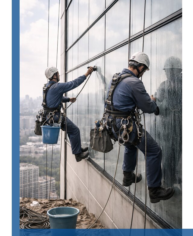 Профессиональная мойка фасадных окон альпинистами в Красноярске