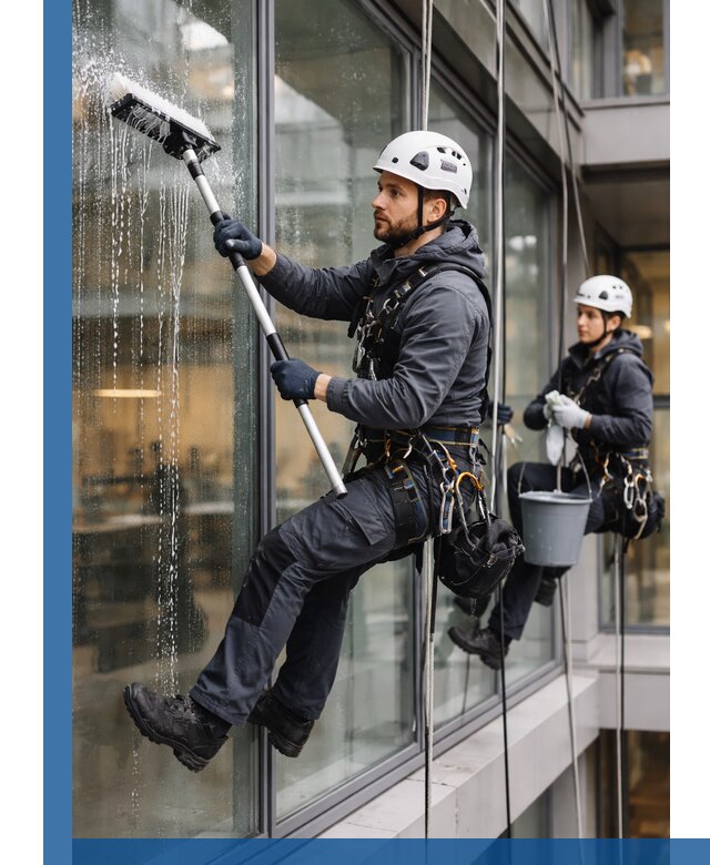 Профессиональная мойка витражей промышленными альпинистами в Красноярске