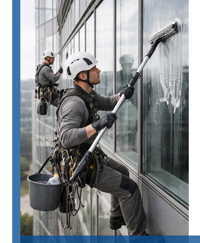 Высотная мойка сплошного остекления с выездом в Красноярске