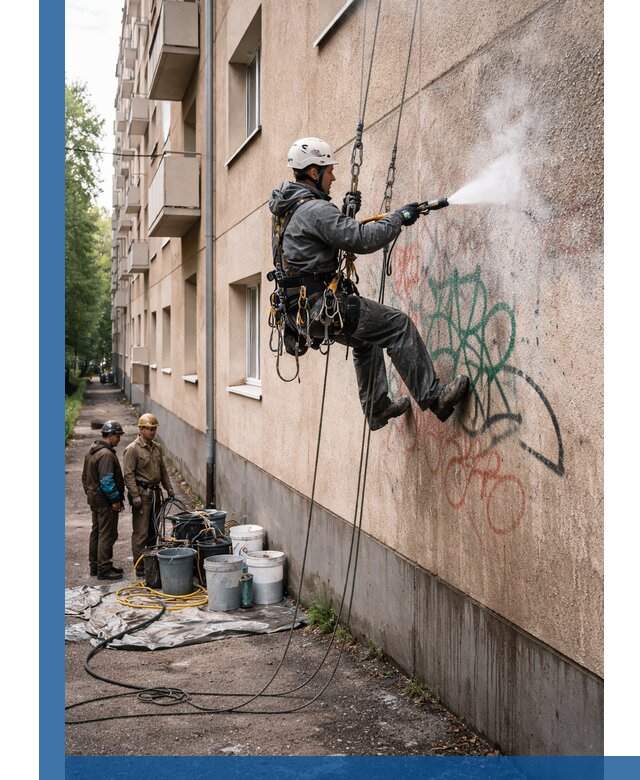 Удаление граффити с фасада в Красноярске без следов и повреждений