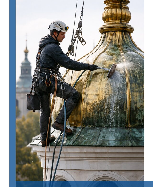 Профессиональная мойка куполов и шпилей высотными альпинистами в Красноярске