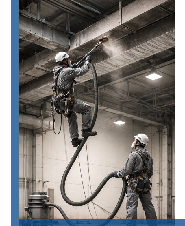 Обеспыливание потолочных конструкций в Красноярске промышленным альпинизмом