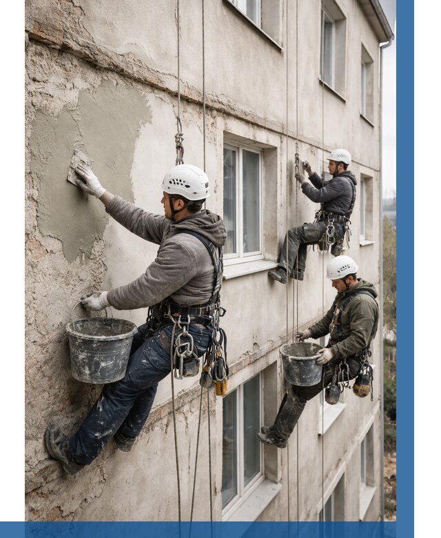 Ремонт штукатурного фасада в Красноярске от 762 р. под ключ | ВЫСОТНИК-Крс