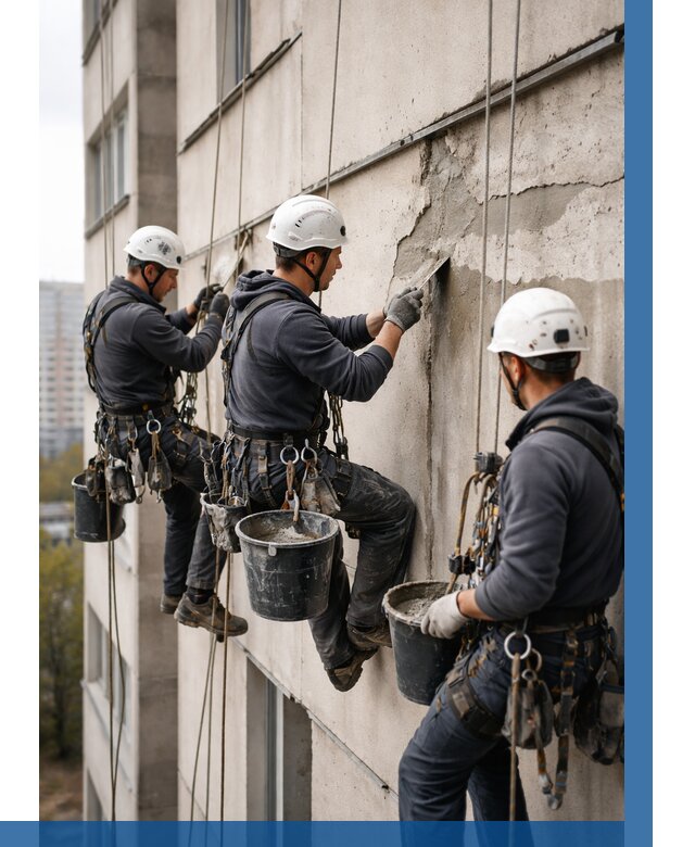 Ремонт бетонных элементов фасада в Красноярске от 2540 р. | ВЫСОТНИК-Крс