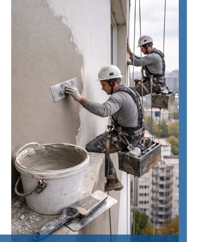 Шпаклевка фасада на высоте в Красноярске от 711 р. | ВЫСОТНИК-Крс