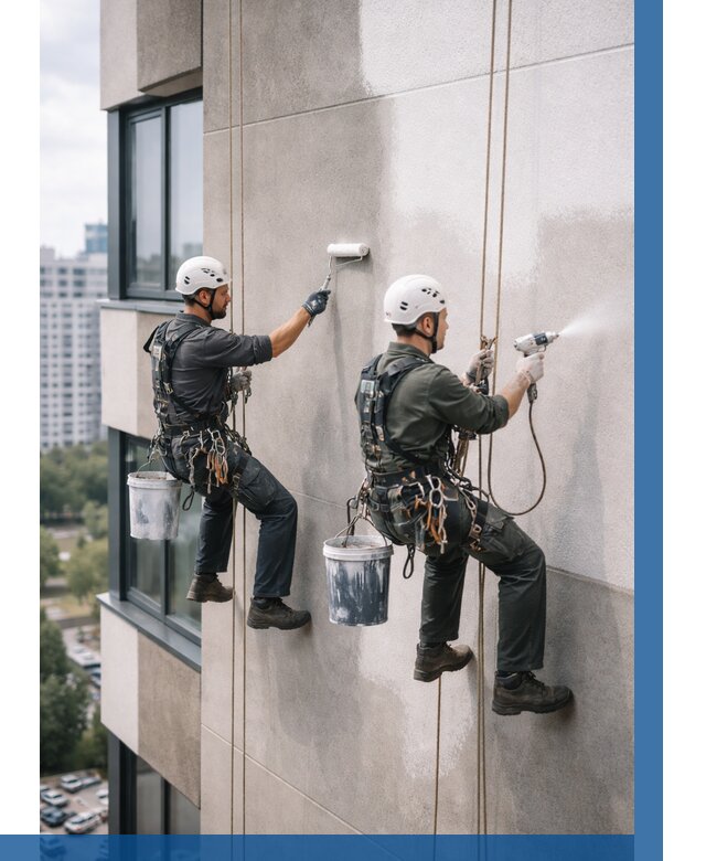 Покраска фасада альпинистами в Красноярске от 305 р. | ВЫСОТНИК-Крс