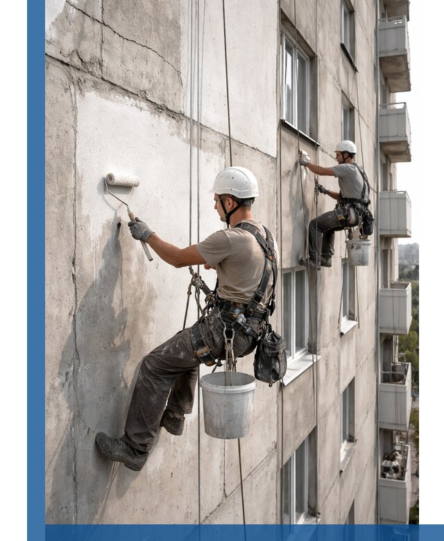 Покраска бетонного фасада в Красноярске для жилых и промышленных объектов