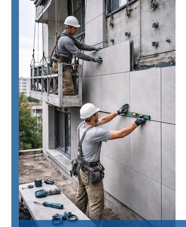 Монтаж керамогранита на фасад в Красноярске под ключ с гарантией качества