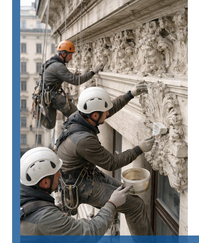 Реставрация фасадной лепнины с высотными работами в Красноярске