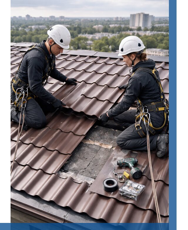 Ремонт металлочерепицы на крыше в Красноярске от 914 р. | ВЫСОТНИК-Крс