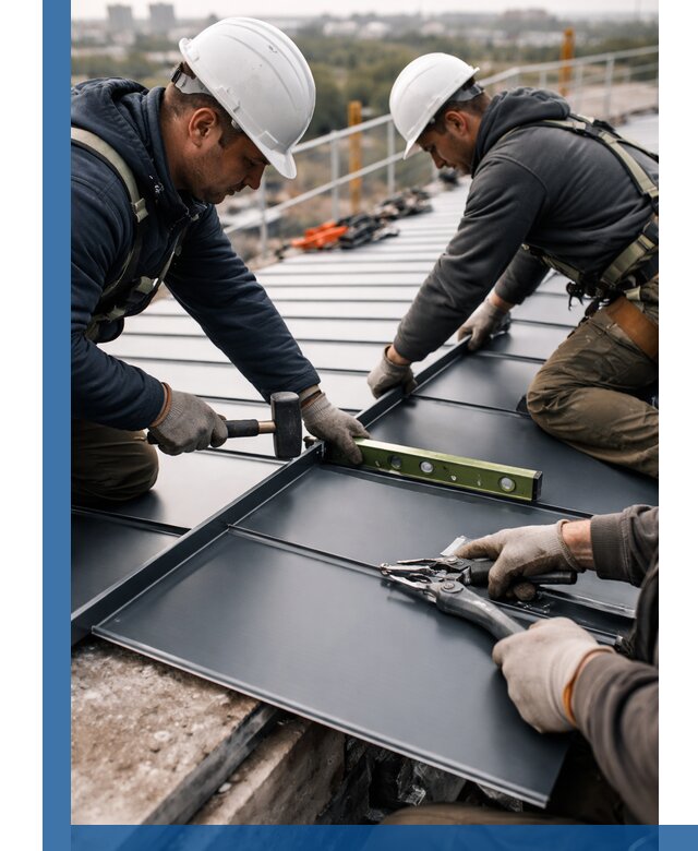 Монтаж фальцевой кровли в Красноярске для промышленных зданий