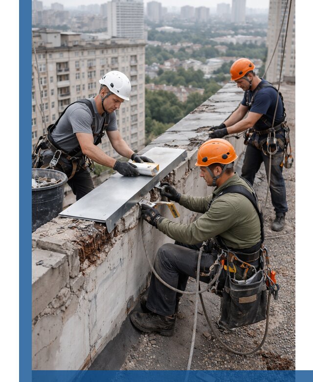 Ремонт парапета на кровле в Красноярске, высотные работы с гарантией