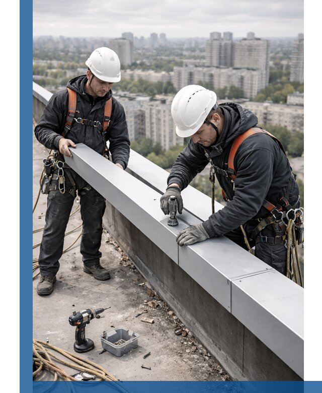 Монтаж парапетных крышек и ограждений кровли в Красноярске