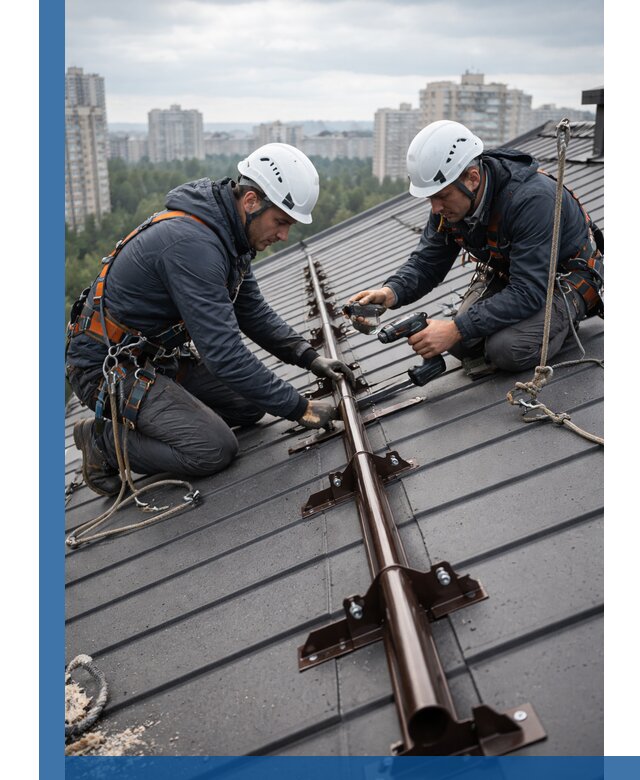 Монтаж снегозадержателей на кровле зданий в Красноярске под ключ