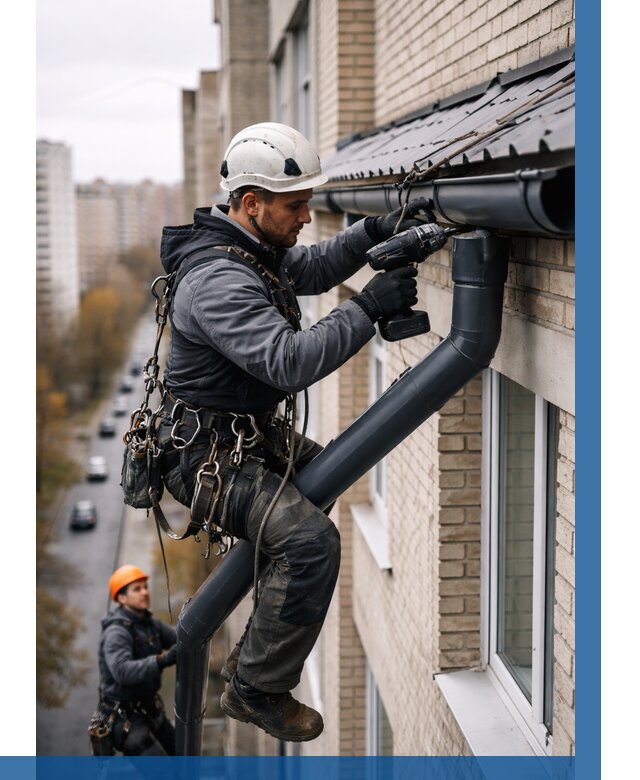 Монтаж водосточной системы на здании в Красноярске от 5080 р. | ВЫСОТНИК-Крс