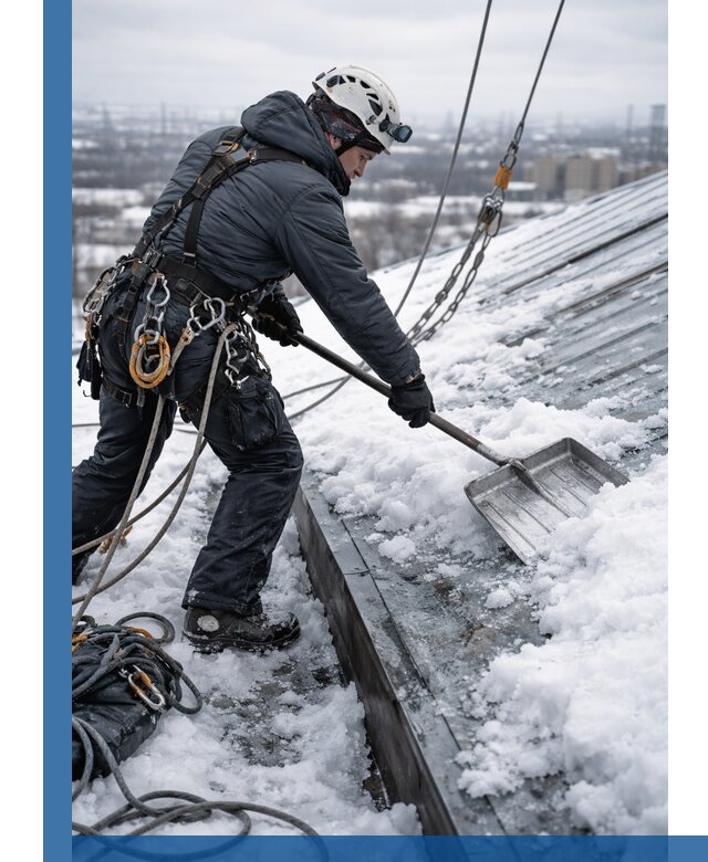 Профессиональная очистка кровли от снега и наледи в Красноярске