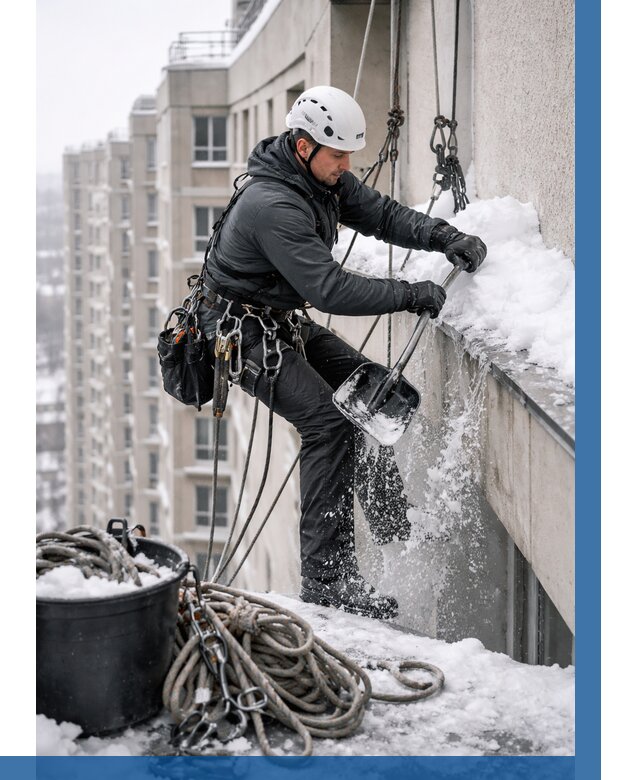 Очистка карнизов от снега в Красноярске от 305 р. | ВЫСОТНИК-Крс