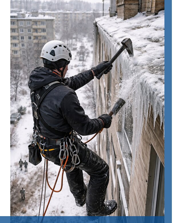 Сбивание сосулек с крыши в Красноярске по цене от 4572 р. | ВЫСОТНИК-Крс