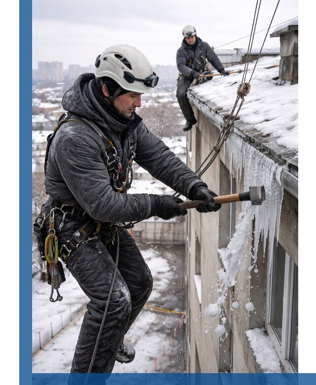 Сбивание и удаление сосулек с крыши в Красноярске безопасно