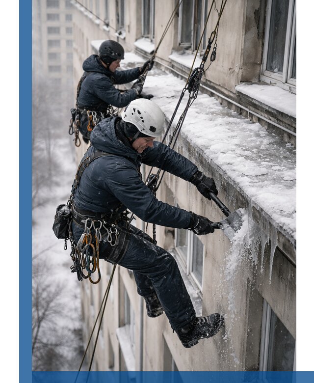 Удаление наледи и сосулек с карнизов в Красноярске профессионально