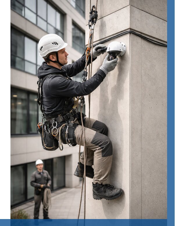 Монтаж камер видеонаблюдения на фасаде в Красноярске от 8636 р.-ВЫСОТНИК-Крс