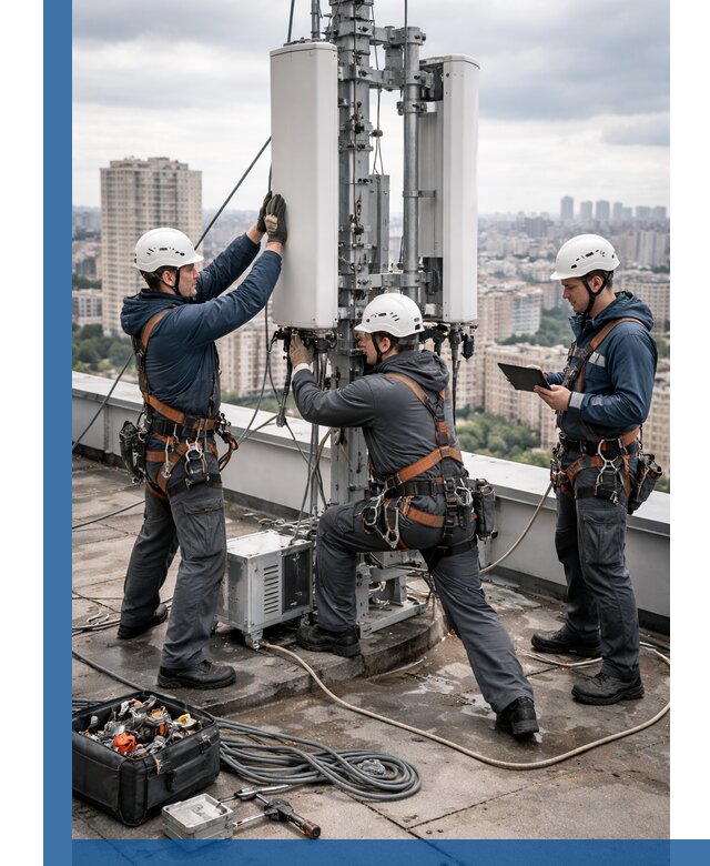 Монтаж антенн связи на крыше в Красноярске с вводом в эксплуатацию