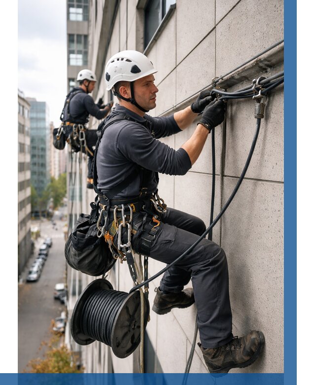 Прокладка кабеля по фасаду в Красноярске от 356 р. | ВЫСОТНИК-Крс