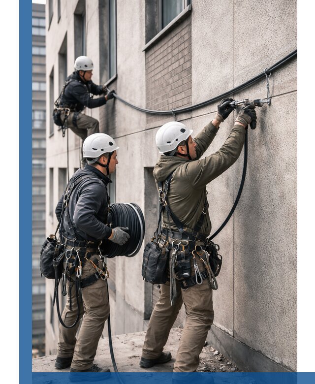 Прокладка кабеля по фасаду в Красноярске, профессиональный монтаж