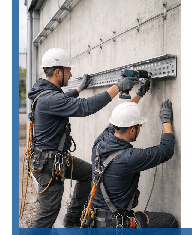 Монтаж кабельных лотков на фасаде зданий в Красноярске с гарантией