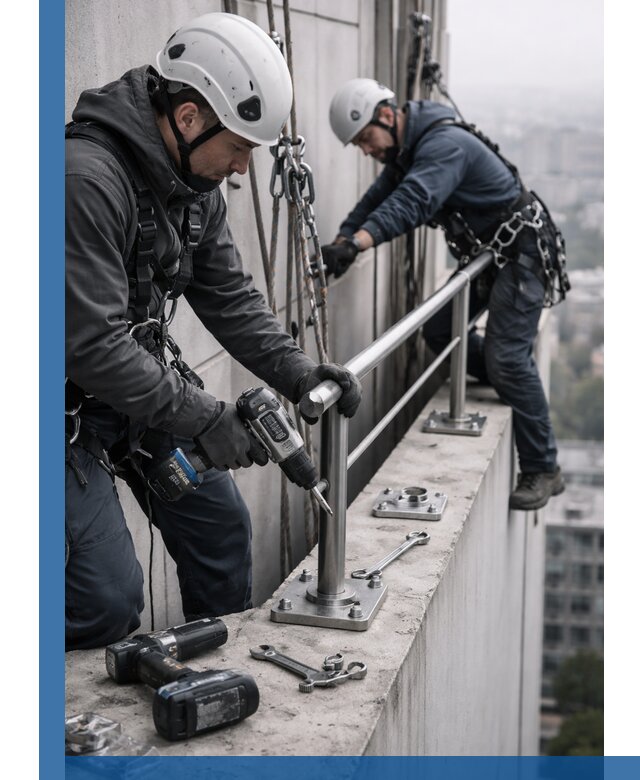 Монтаж перил на высоте в Красноярске для жилых и промобъектов