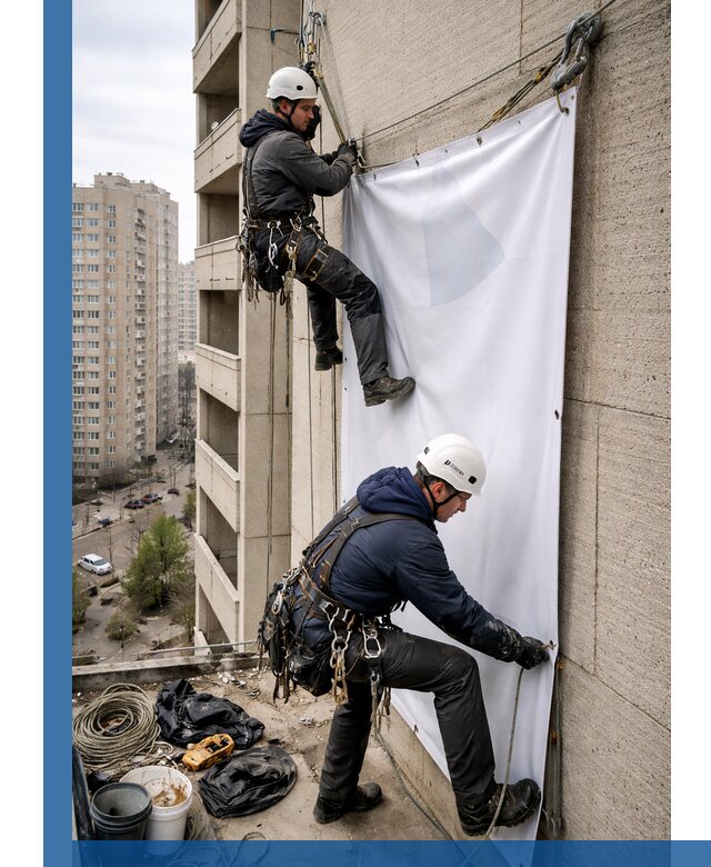 Профессиональный монтаж баннеров на фасаде в Красноярске