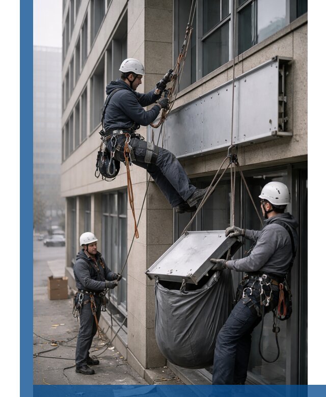 Демонтаж рекламной вывески с высотными работами в Красноярске