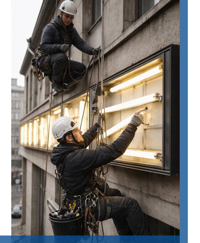 Замена ламп в вывеске в Красноярске под ключ от 3556 р. | ВЫСОТНИК-Крс