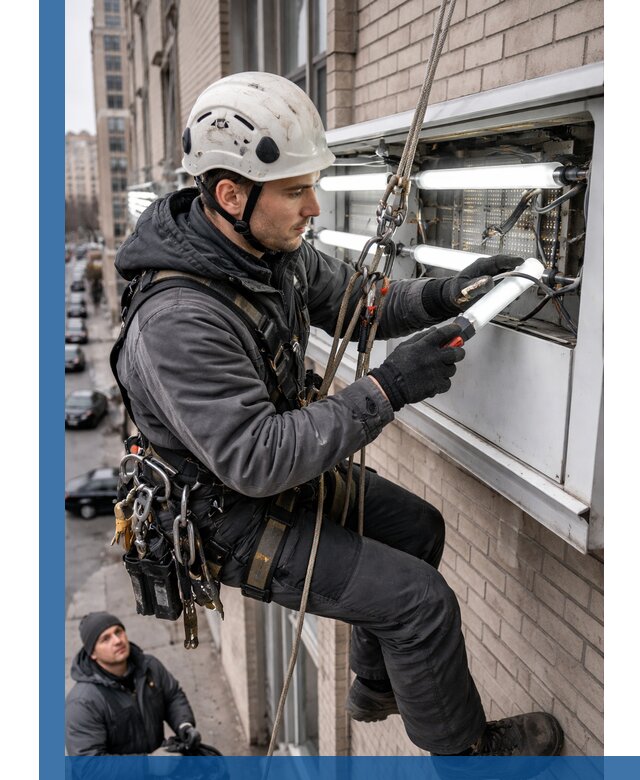 Профессиональная замена ламп в наружной вывеске в Красноярске
