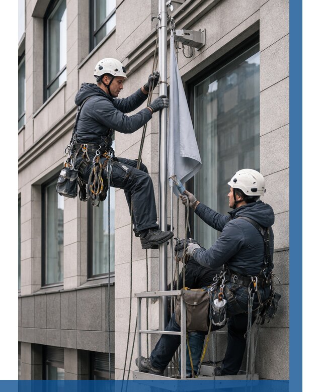 Установка флагов на фасаде в Красноярске от 4572 р. | ВЫСОТНИК-Крс