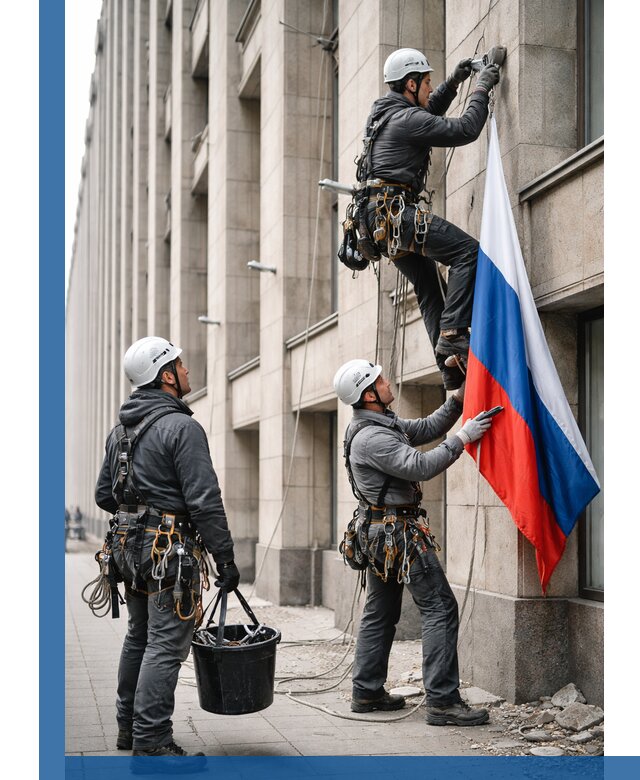 Профессиональная установка флагов на фасаде в Красноярске