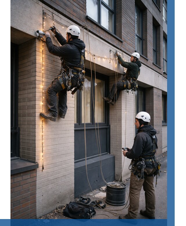 Монтаж гирлянд на фасаде в Красноярске от 3556 р. | ВЫСОТНИК-Крс