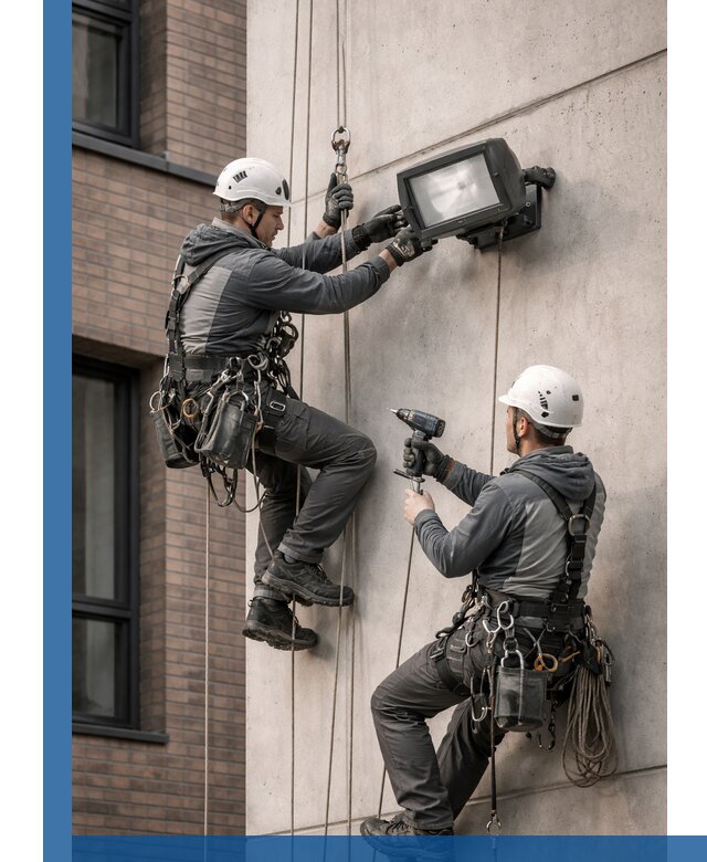 Профессиональный монтаж фасадных прожекторов в Красноярске под ключ