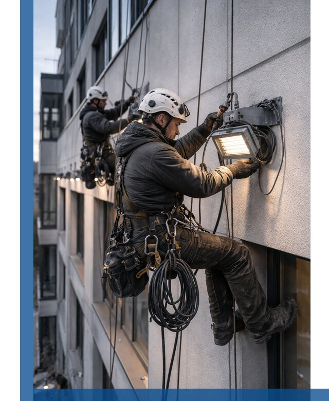 Монтаж фасадного освещения в Красноярске установка и подключение