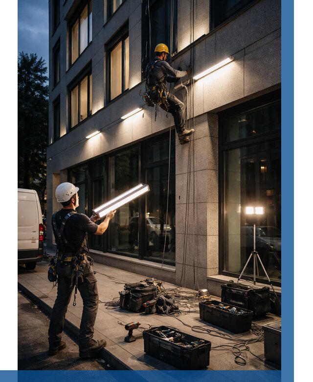 Монтаж архитектурной подсветки здания в Красноярске от 2540 р.|ВЫСОТНИК-Крс