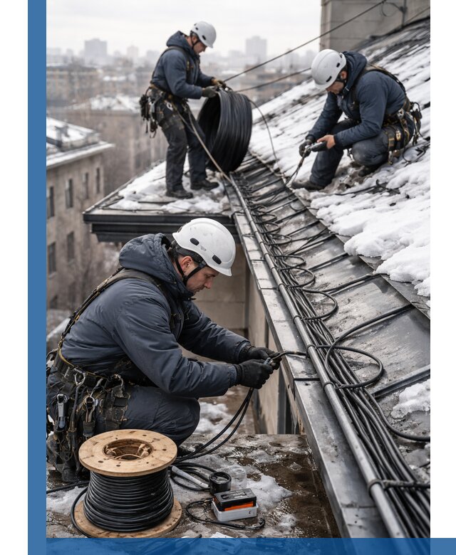 Монтаж греющего кабеля на кровле в Красноярске под ключ