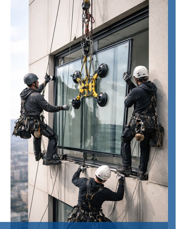 Монтаж стеклопакетов на высоте в Красноярске от 3251 р. | ВЫСОТНИК-Крс