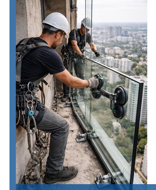 Монтаж стеклянных ограждений под ключ с гарантией в Красноярске