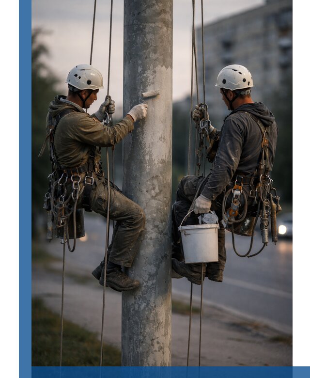 Покраска опор освещения и антикоррозийная защита в Красноярске