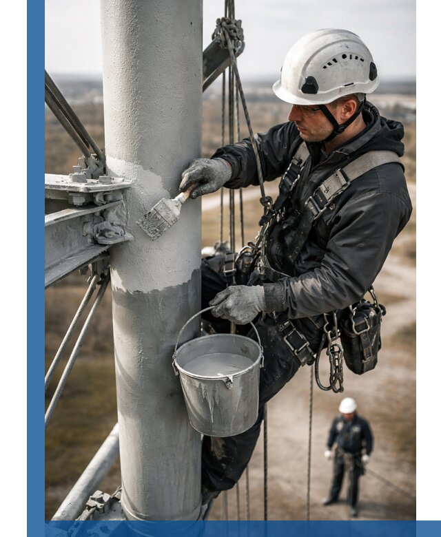 Покраска мачт связи в Красноярске промышленными альпинистами