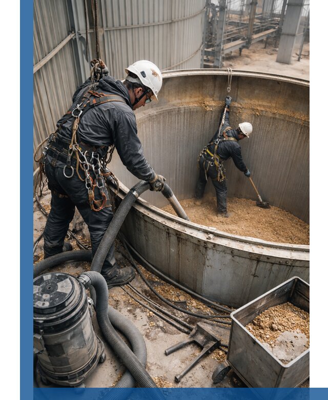 Профессиональная чистка зерновых бункеров в Красноярске с выездом