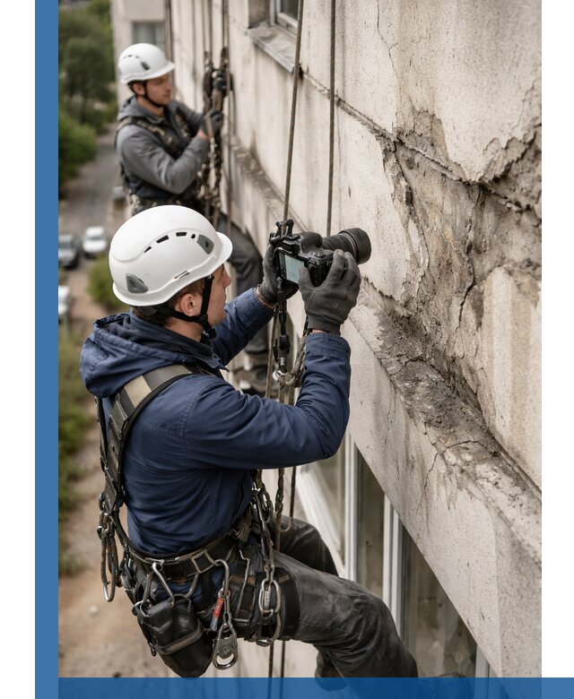 Фотофиксация дефектов фасада с высотной съемкой в Красноярске