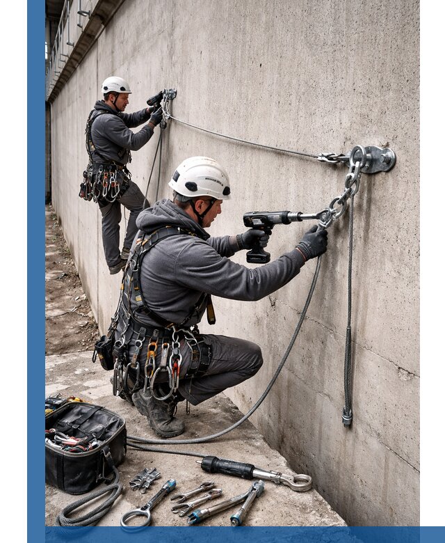 Монтаж анкерных линий высотной безопасности в Красноярске