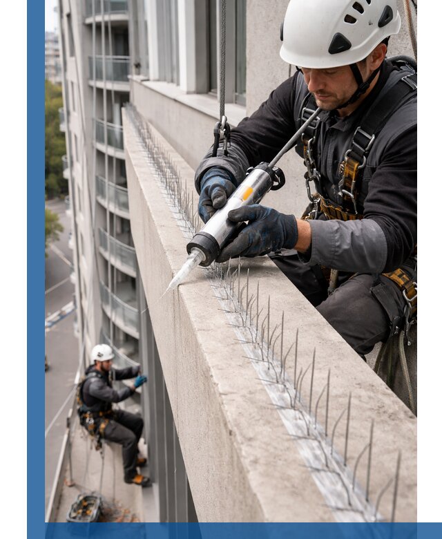 Установка шипов от птиц на фасадах и кровлях в Красноярске